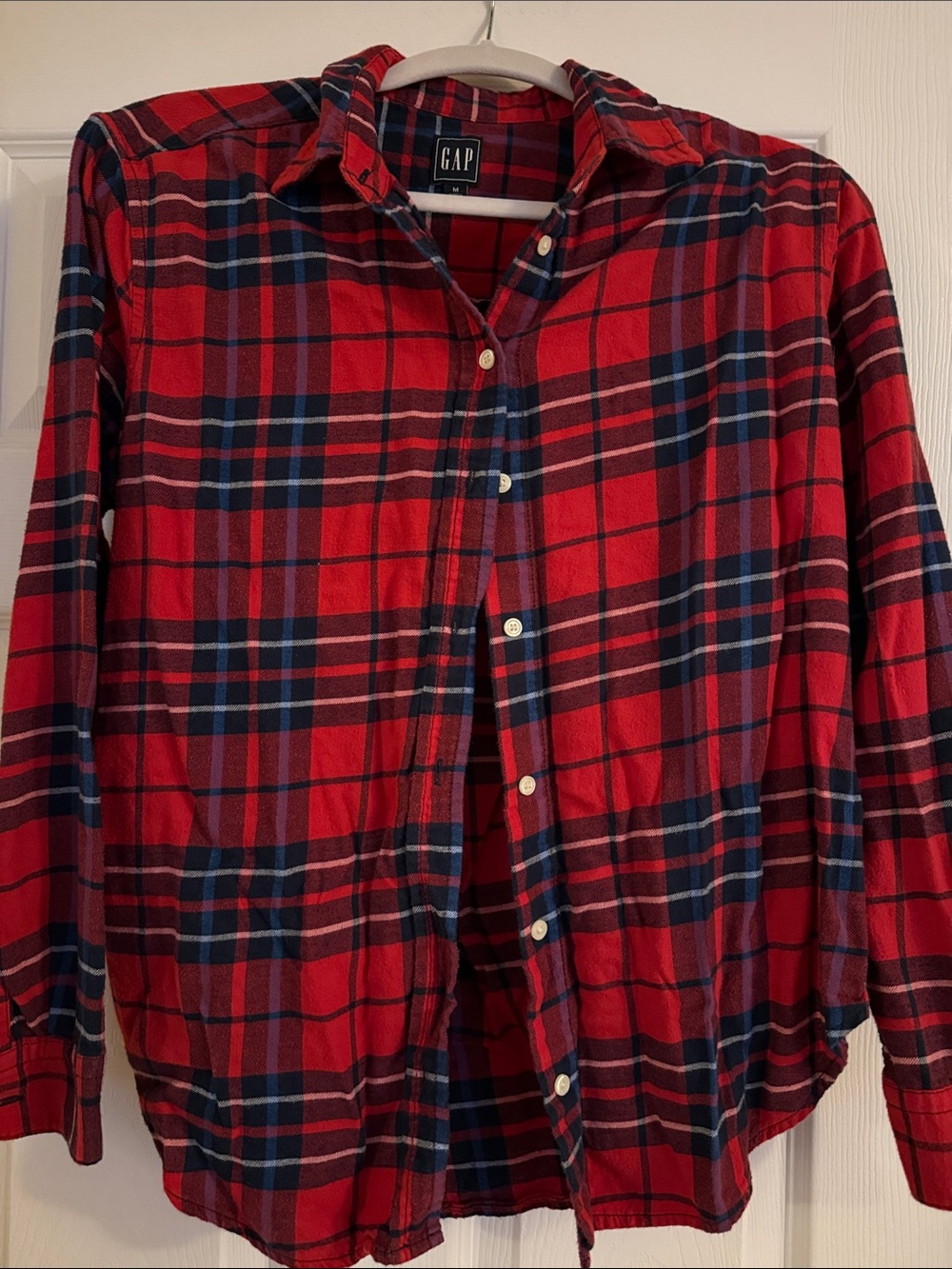 GAP Men’s Red and Navy Plaid Button-Down Shirt